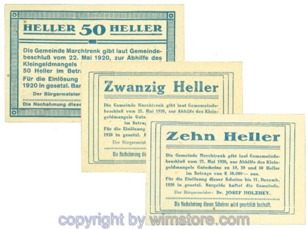 Marchtrenk, J00581d, Serie 10, 20, 50 Heller; 1