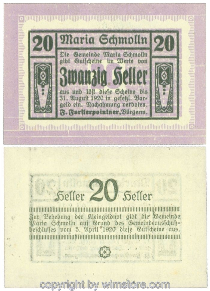sn108763 Maria Schmolln, J00587Ia, 20 Heller; 1