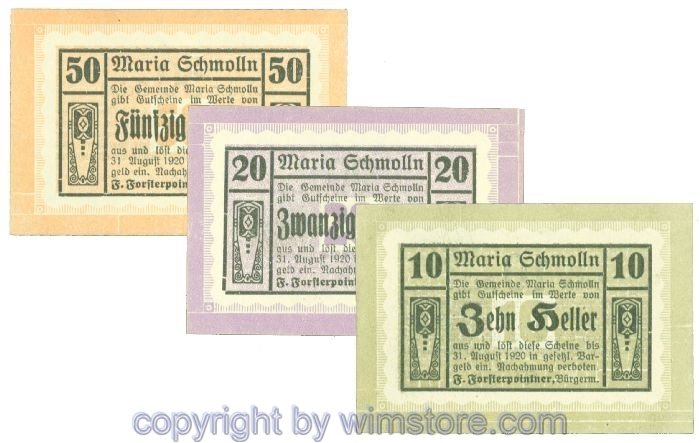 sn108764 Maria Schmolln, J00587Ia, Serie 10, 20, 50 Heller; 1
