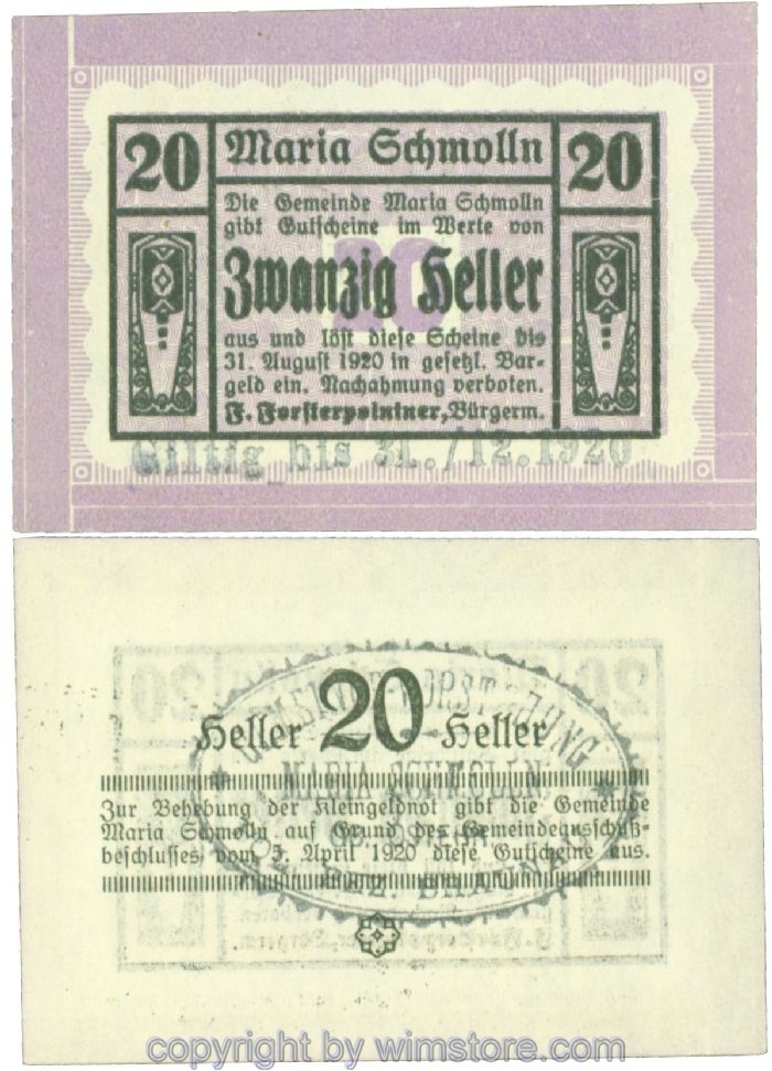 sn108769 Maria Schmolln, J00587Ic1, 20 Heller; 1