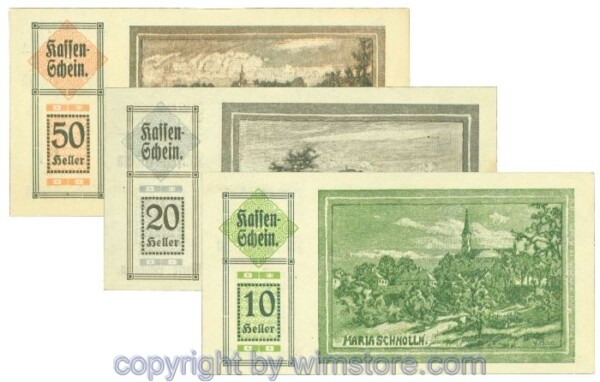 Maria Schmolln, J00587IIc, Serie 10, 20, 50 Heller; 2, 10 Heller fleckig