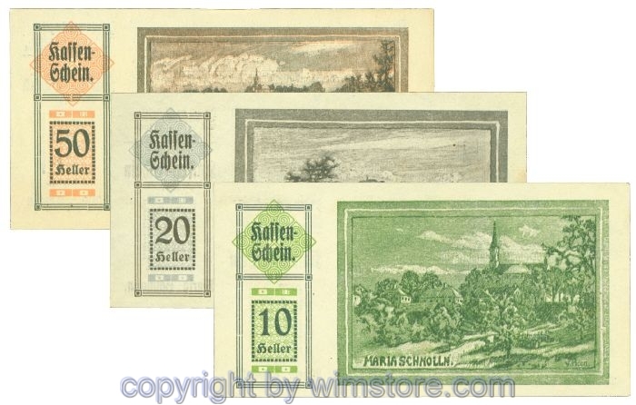 sn108782 Maria Schmolln, J00587IIc, Serie 10, 20, 50 Heller; 2, 10 Heller fleckig