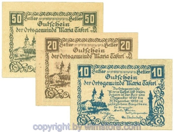 Maria Taferl, J00588a, Serie 10, 20, 50 Heller; 1