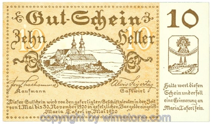 Maria Taferl, Prv. Josef Thalhammer u. Alois Freytag, J00589a, 10 Heller; 1