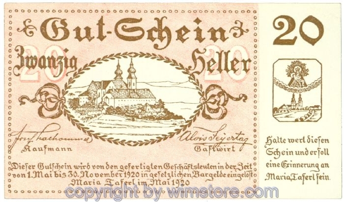 Maria Taferl, Prv. Josef Thalhammer u. Alois Freytag, J00589a, 20 Heller; 1