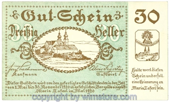 Maria Taferl, Prv. Josef Thalhammer u. Alois Freytag, J00589a, 30 Heller; 1
