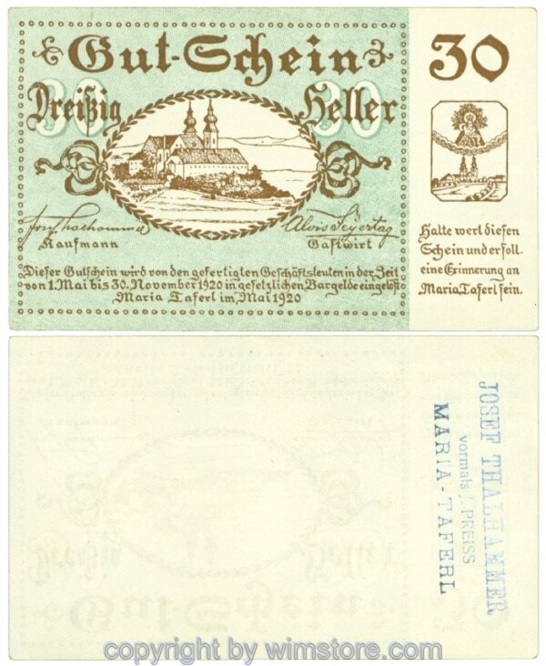 Maria Taferl, Prv. Josef Thalhammer u. Alois Freytag, J00589b, 30 Heller; 1