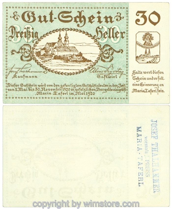 Maria Taferl, Prv. Josef Thalhammer u. Alois Freytag, J00589b, 30 Heller; 1