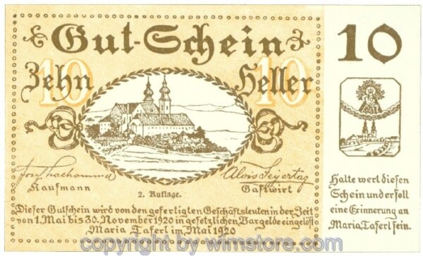 Maria Taferl, Prv. Josef Thalhammer u. Alois Freytag, J00589c, 10 Heller; 1