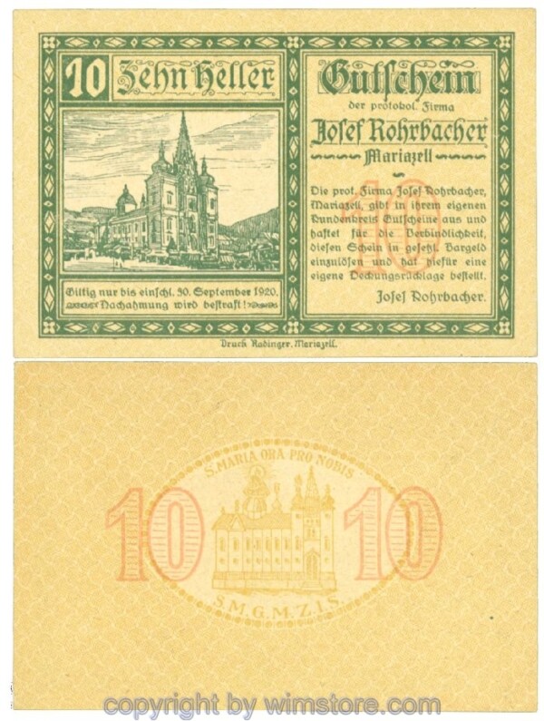 Mariazell, Prv. Josef Rohrbacher, J00591a2, 10 Heller; 1