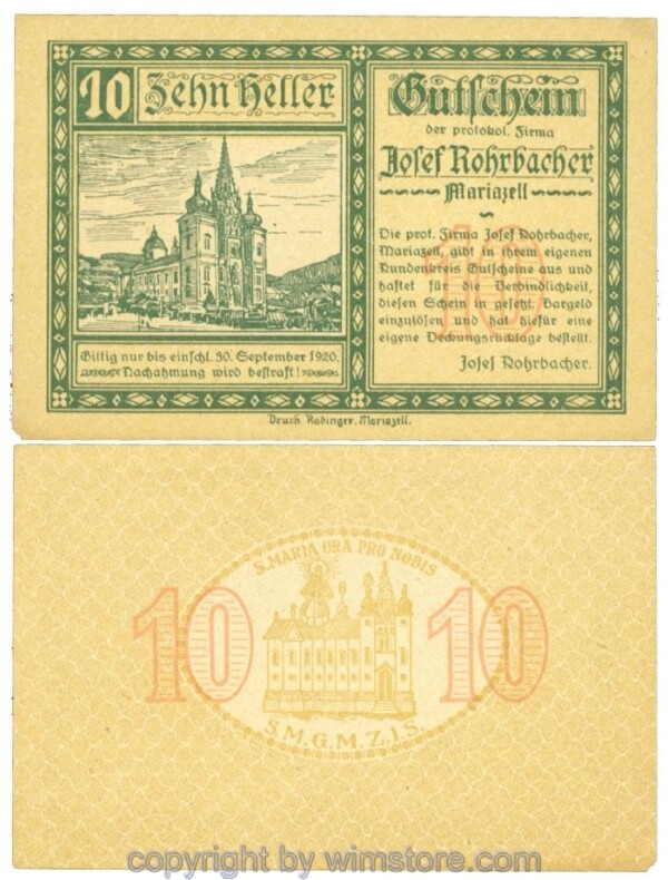 Mariazell, Prv. Josef Rohrbacher, J00591a5, 10 Heller; 1