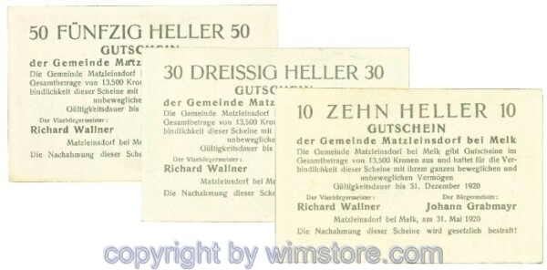 Matzleinsdorf, J00597, Serie 10, 30, 50 Heller; 1