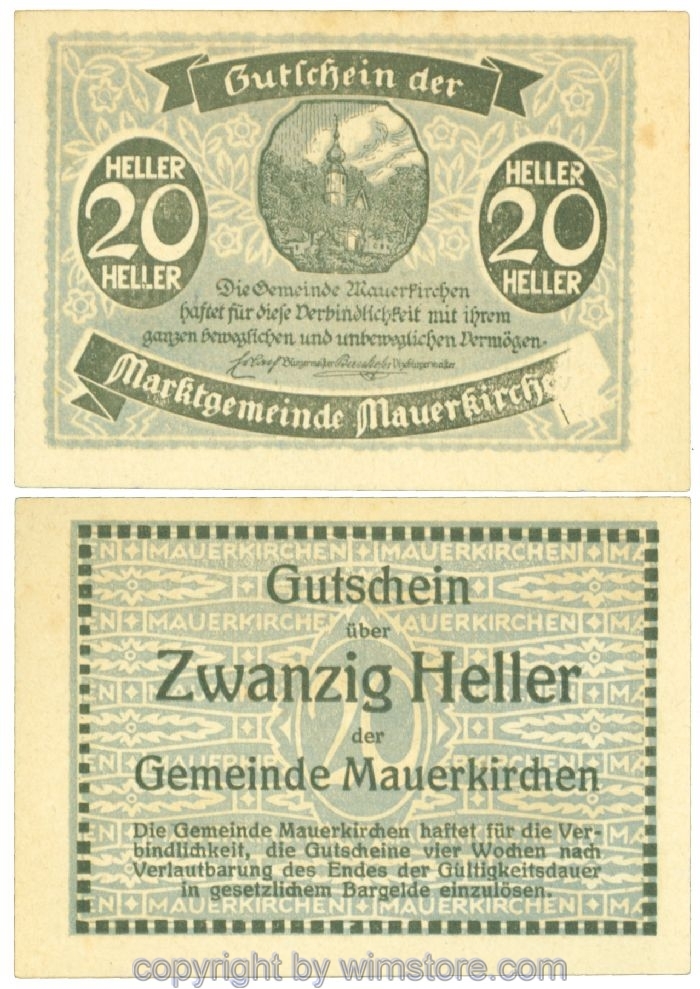 sn108865 Mauerkirchen, J00598ICaF, 20 Heller; 1