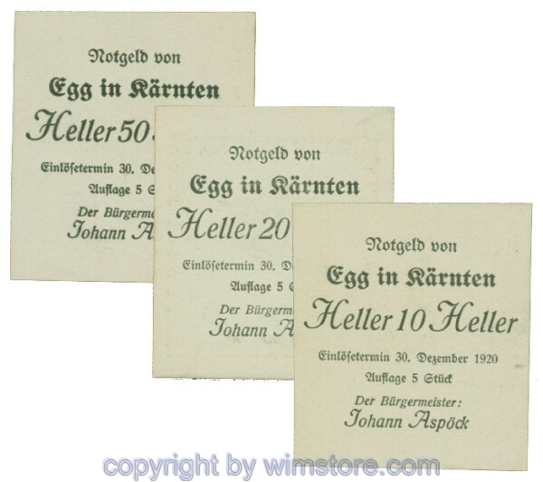 Egg, J00159g, Serie 10, 20, 50 Heller; 1