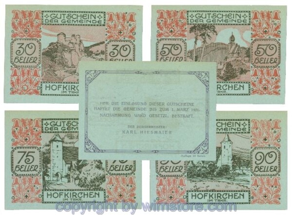 Hofkirchen im Traunkreis, J00387IIa, Serie 30, 50, 75, 90 Heller; 1