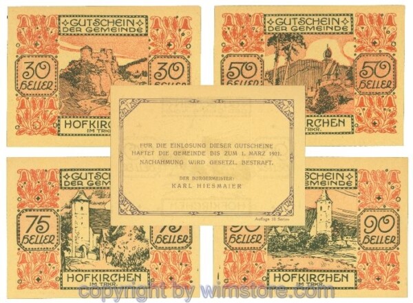 Hofkirchen im Traunkreis, J00387IIb, Serie 30, 50, 75, 90 Heller; 1