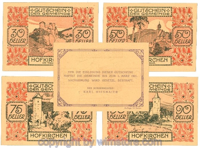 Hofkirchen im Traunkreis, J00387IIj, Serie 30, 50, 75, 90 Heller; 1