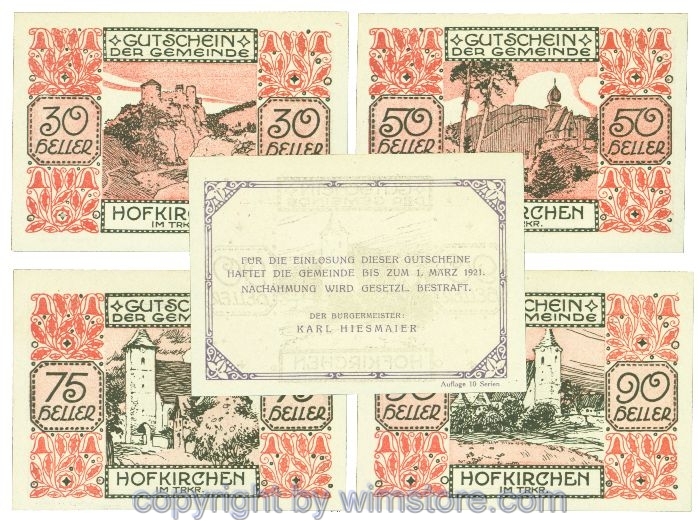 Hofkirchen im Traunkreis, J00387IIm, Serie 30, 50, 75, 90 Heller; 1