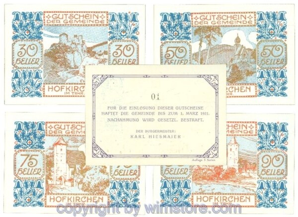 Hofkirchen im Traunkreis, J00387IIIn, Serie 30, 50, 75, 90 Heller; 1