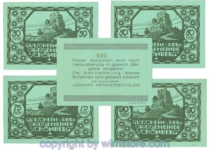 Schönberg, J00968IVc, Serie 30, 50, 75, 90 Heller; 1