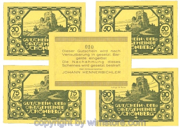 Schönberg, J00968IVd, Serie 30, 50, 75, 90 Heller; 1