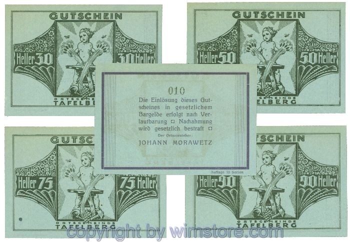 Tafelberg, J01054IIIa, Serie 30, 50, 75, 90 Heller; 1