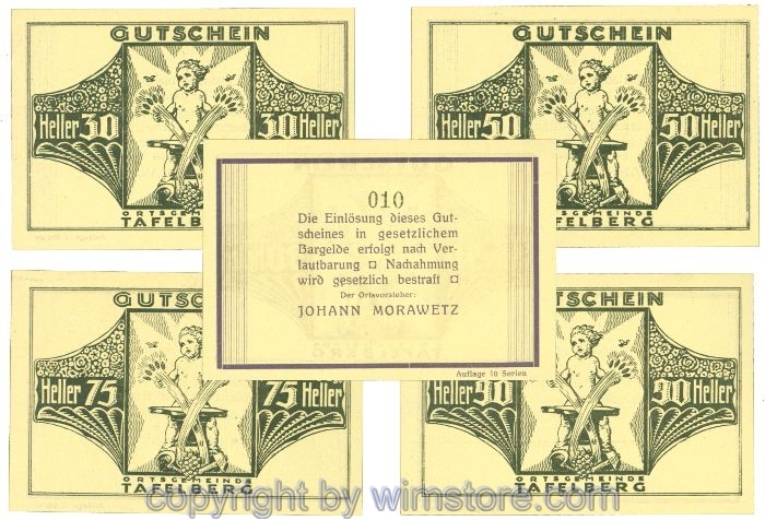 Tafelberg, J01054IIIe, Serie 30, 50, 75, 90 Heller; 1