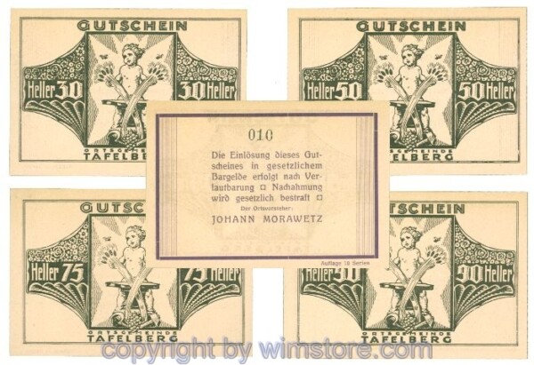 Tafelberg, J01054IIIf, Serie 30, 50, 75, 90 Heller; 1