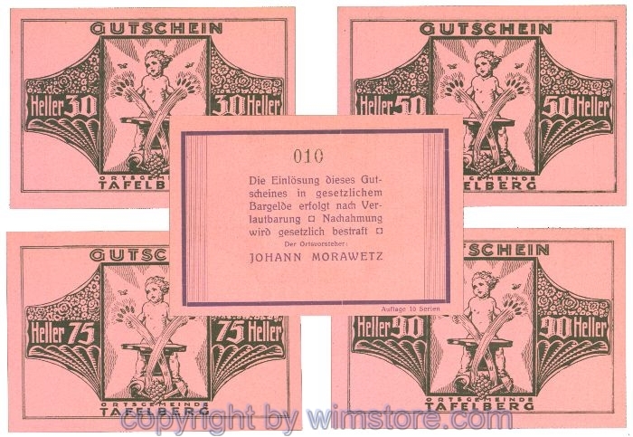 Tafelberg, J01054IIIh, Serie 30, 50, 75, 90 Heller; 1