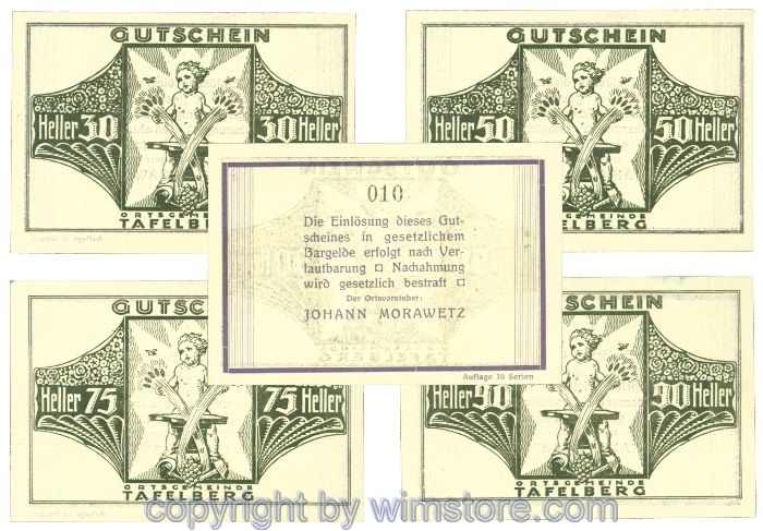 Tafelberg, J01054IIIp, Serie 30, 50, 75, 90 Heller; 1