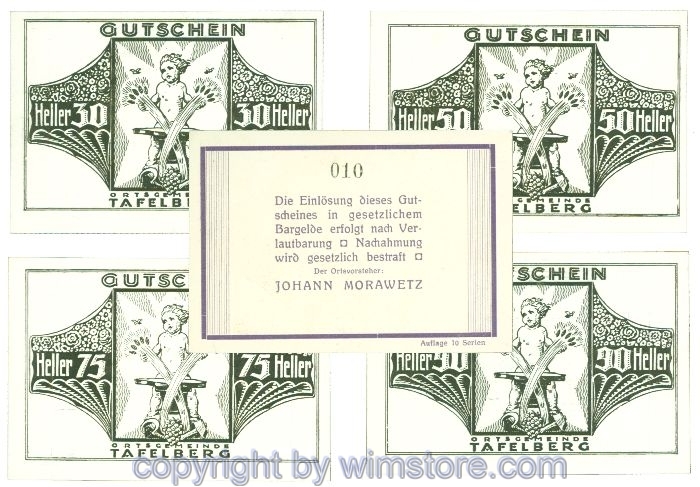 Tafelberg, J01054IIIp, Serie 30, 50, 75, 90 Heller; 1