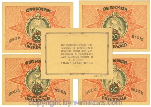 Unterwald, J01100IVb, Serie 30, 50, 75, 90 Heller; 1