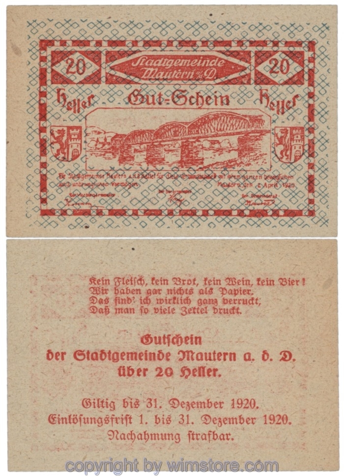 sn109006 Mautern, J00600Ic, 20 Heller; 1