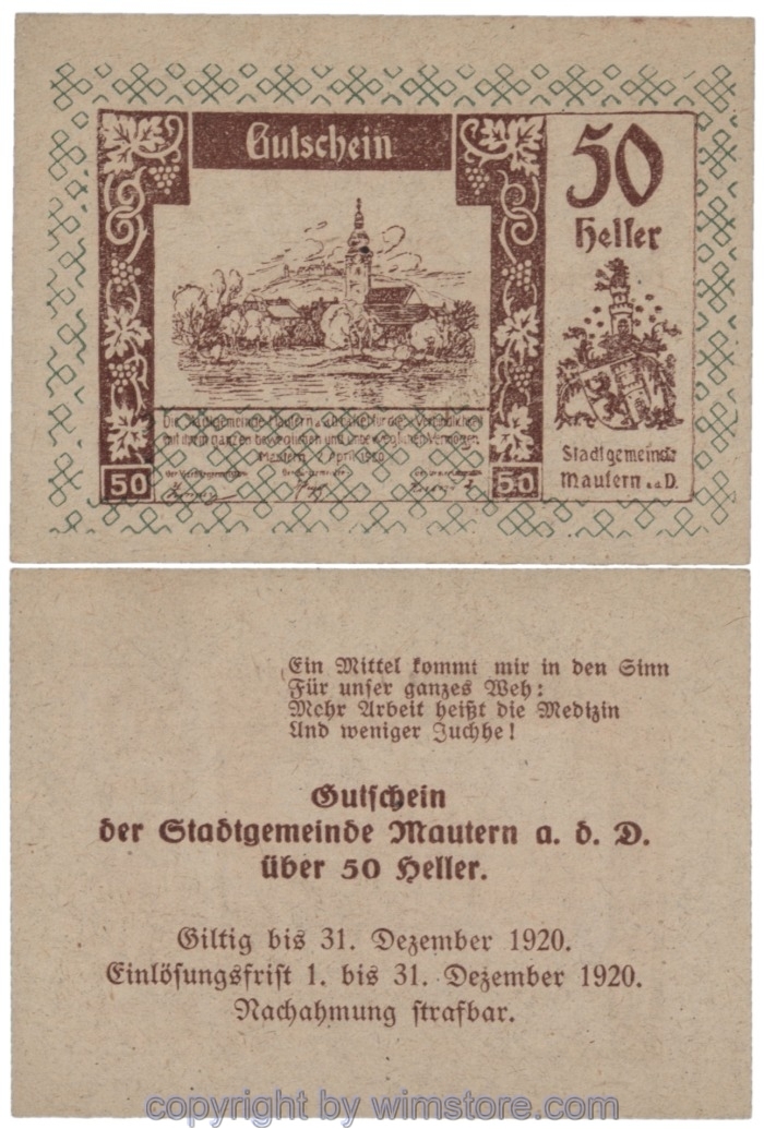sn109007 Mautern, J00600Id, 50 Heller; 1