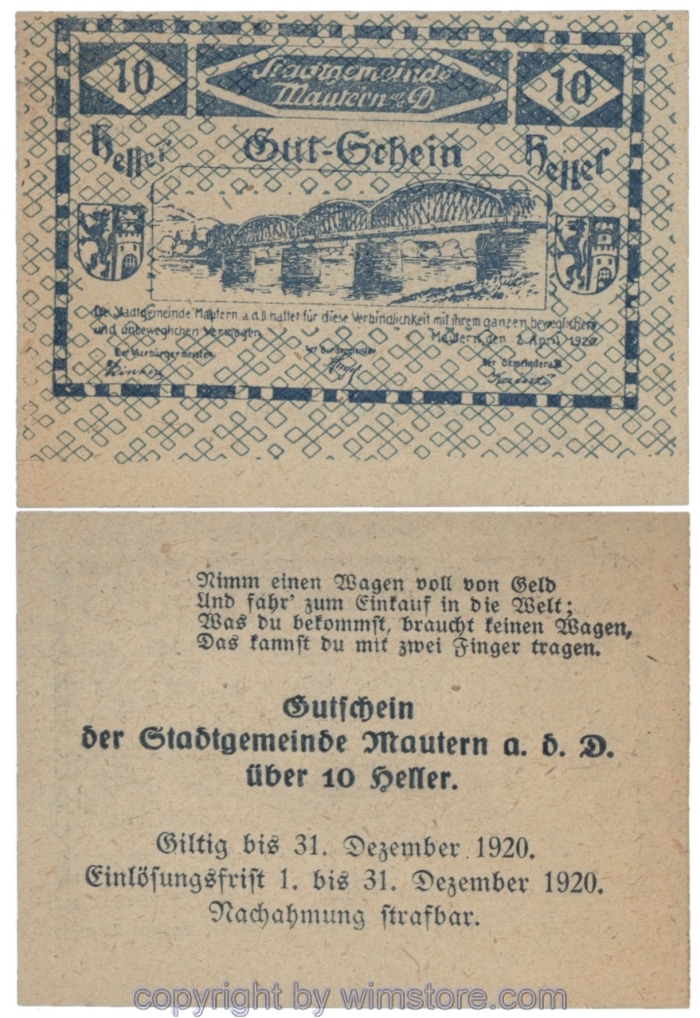 sn109009 Mautern, J00600If, 10 Heller; 1