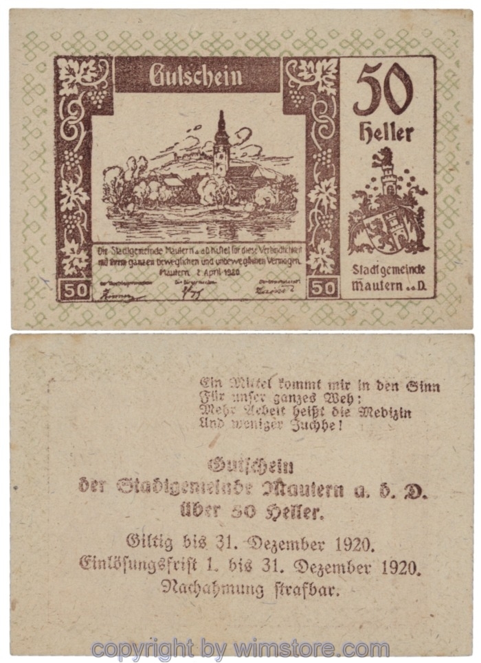 sn109014 Mautern, J00600Il, 50 Heller; 1