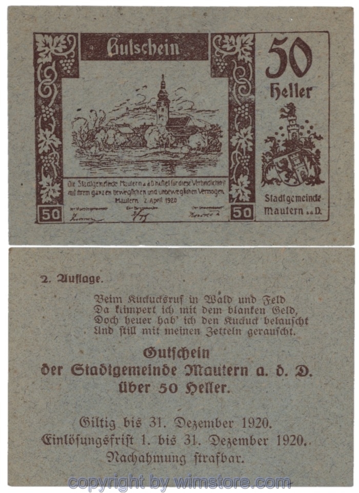sn109019 Mautern, J00600IIa3, 50 Heller; 1
