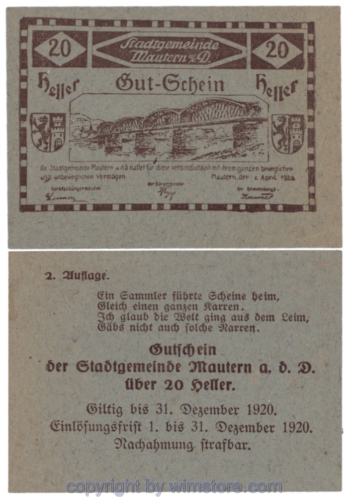 sn109021 Mautern, J00600IIa10, 20 Heller; 1