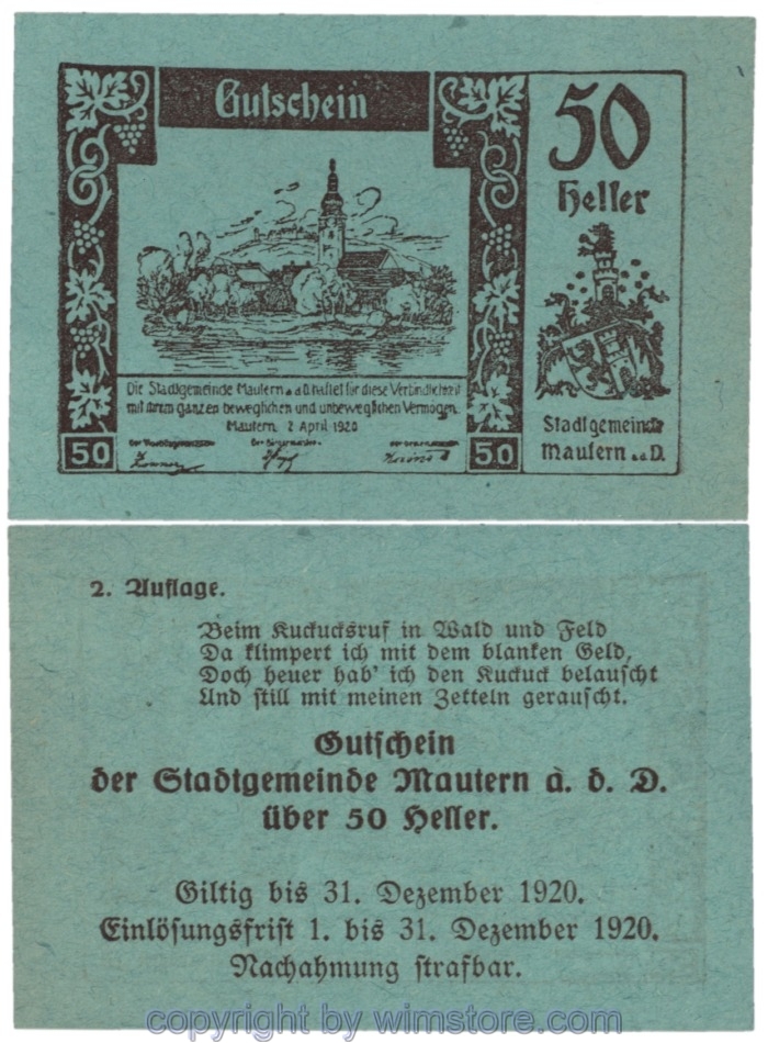 sn109027 Mautern, J00600IIc5, 50 Heller; 1