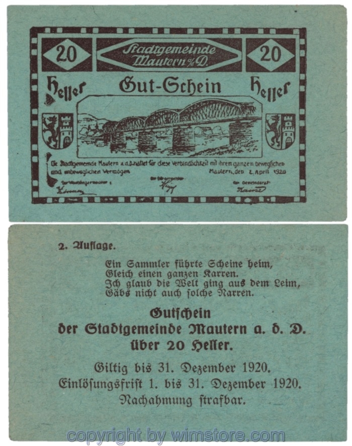 sn109029 Mautern, J00600IIc16, 20 Heller; 1