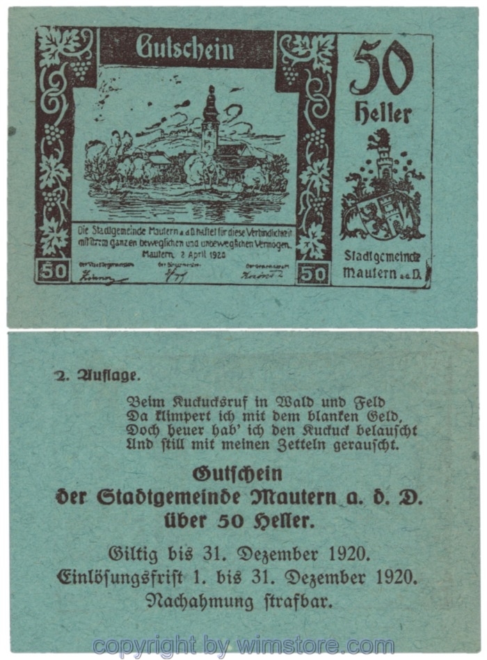 sn109030 Mautern, J00600IIc17, 50 Heller; 1