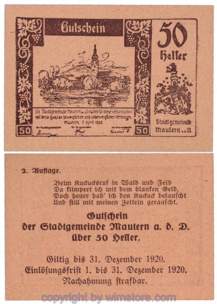 sn109031 Mautern, J00600IId6, 50 Heller; 1