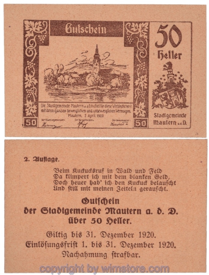 sn109034 Mautern, J00600IId20, 50 Heller; 1