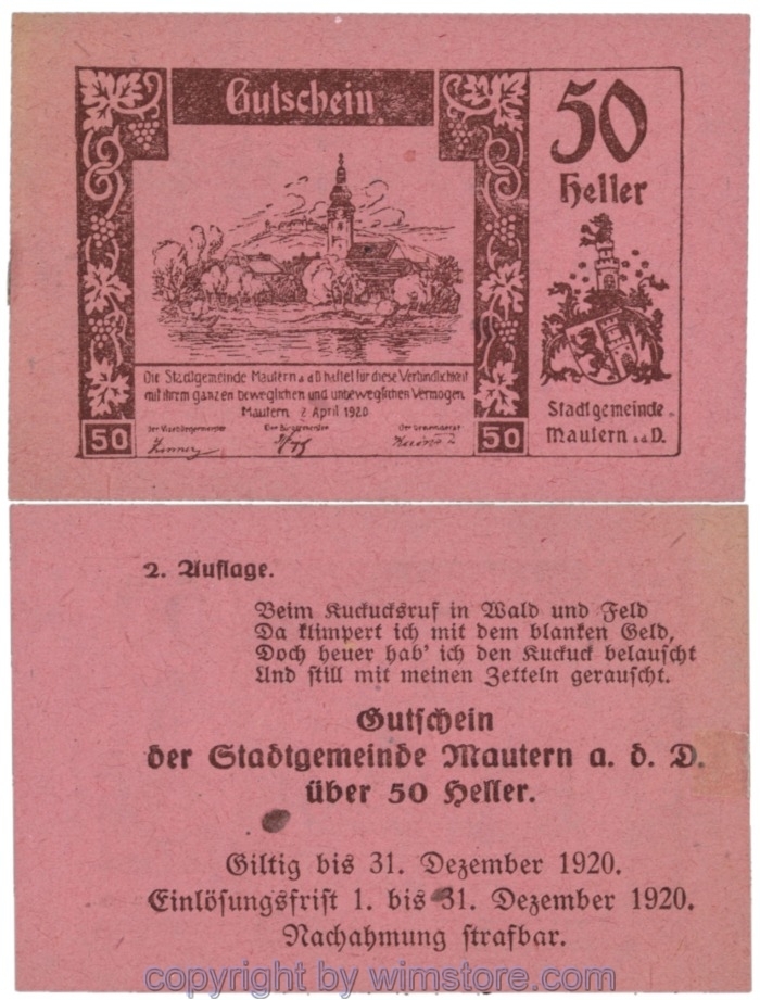 sn109035 Mautern, J00600IIe7, 50 Heller; 1