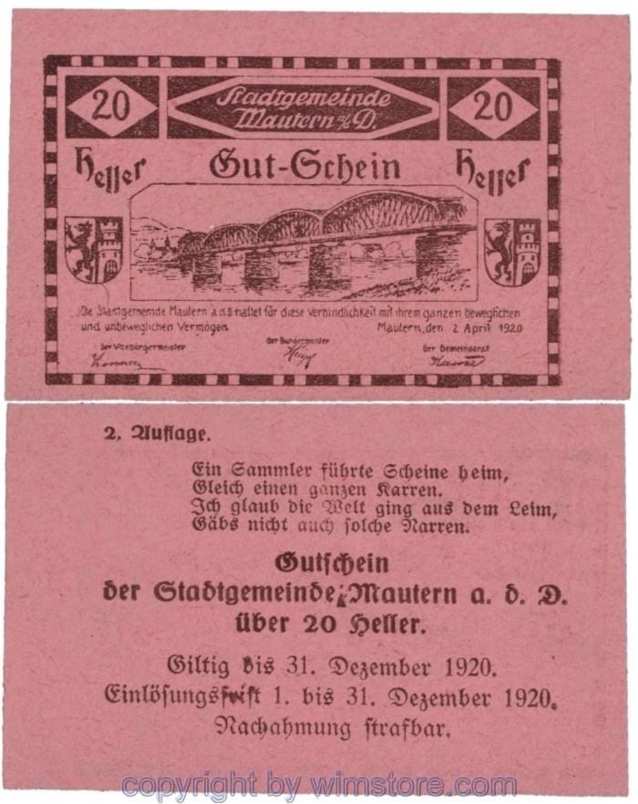 sn109037 Mautern, J00600IIe22, 20 Heller; 1
