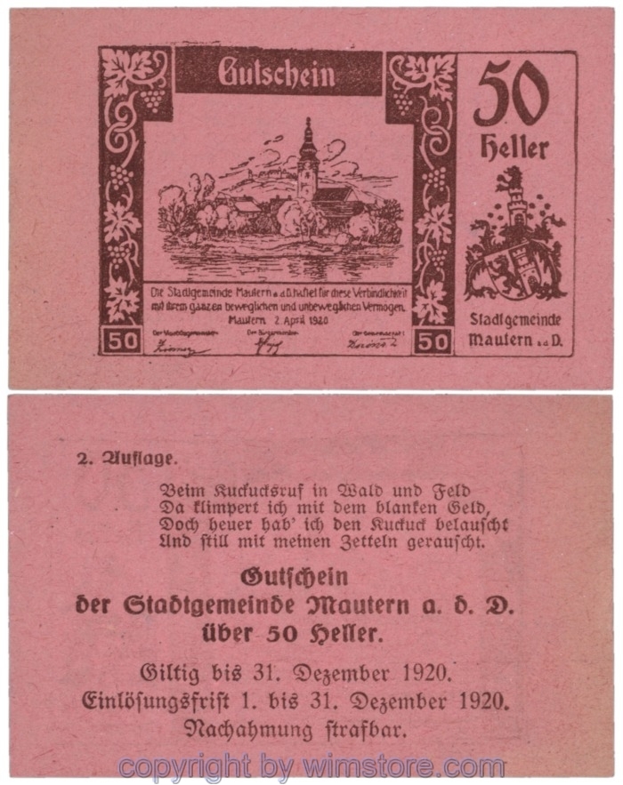 sn109038 Mautern, J00600IIe23, 50 Heller; 1