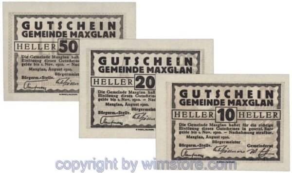 Maxglan, J00602a, Serie 10, 20, 50 Heller; 1
