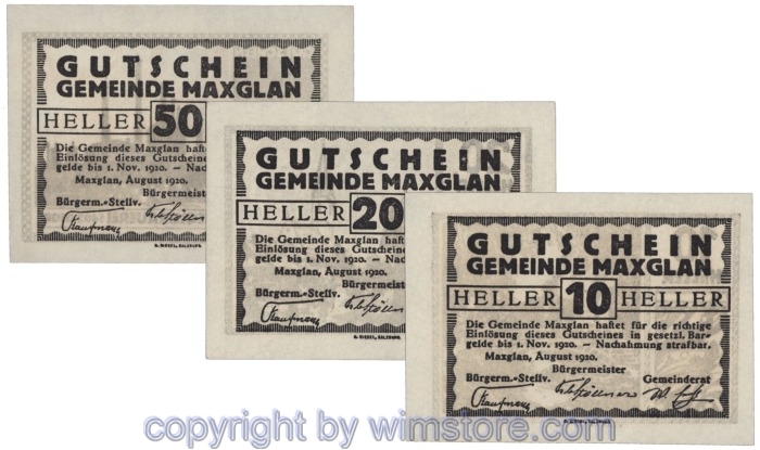 Maxglan, J00602a, Serie 10, 20, 50 Heller; 1