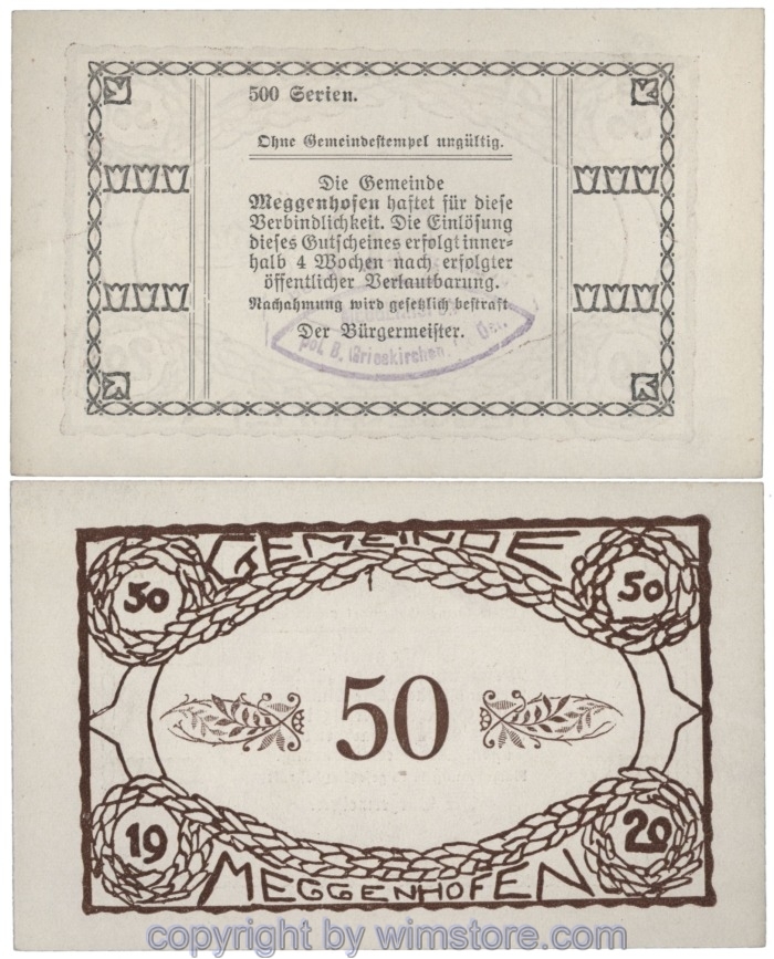 sn109074 Meggenhofen, J00603IIIe, 50 Heller; 1