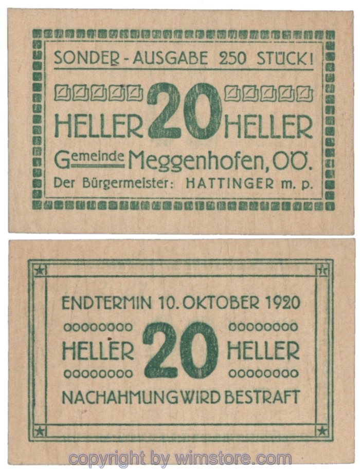 sn109084 Meggenhofen, J00603Vl, 20 Heller; 1